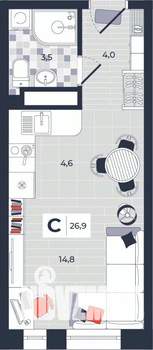 Студия квартира, строящийся дом, 27м2, 14/14 этаж