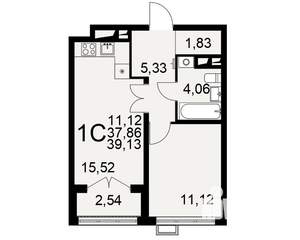 1-к квартира, строящийся дом, 39м2, 1/16 этаж