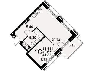 1-к квартира, вторичка, 44м2, 2/11 этаж