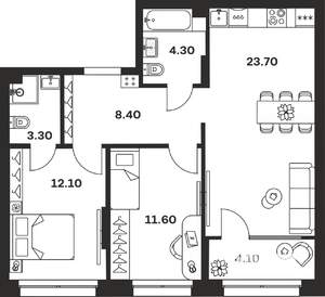 2-к квартира, вторичка, 68м2, 2/24 этаж