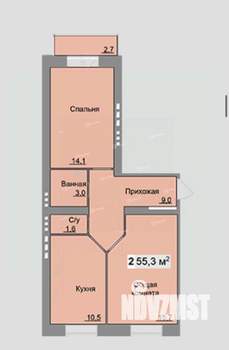 2-к квартира, вторичка, 53м2, 1/3 этаж
