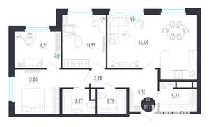 2-к квартира, строящийся дом, 82м2, 2/8 этаж