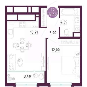 1-к квартира, вторичка, 39м2, 4/10 этаж