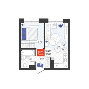 1-к квартира, вторичка, 33м2, 8/19 этаж