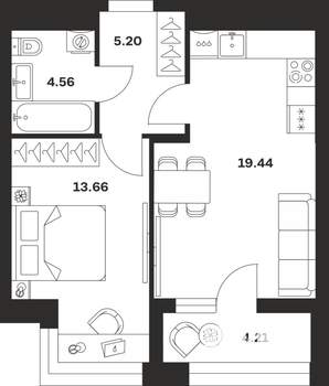 1-к квартира, вторичка, 47м2, 5/13 этаж