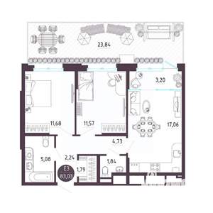 3-к квартира, строящийся дом, 83м2, 1/10 этаж