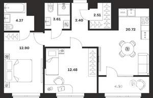 2-к квартира, вторичка, 63м2, 25/25 этаж