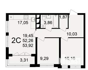 2-к квартира, строящийся дом, 52м2, 3/18 этаж