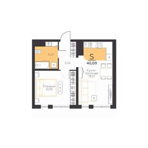 1-к квартира, строящийся дом, 40м2, 3/5 этаж