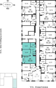 2-к квартира, вторичка, 59м2, 2/9 этаж