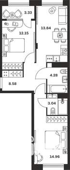 2-к квартира, вторичка, 60м2, 7/15 этаж