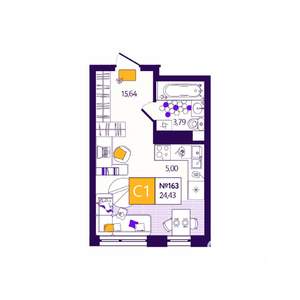 Студия квартира, вторичка, 24м2, 11/12 этаж