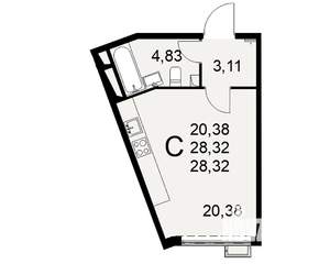 1-к квартира, вторичка, 28м2, 7/16 этаж
