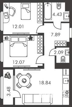 2-к квартира, вторичка, 59м2, 2/9 этаж