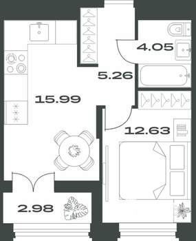 1-к квартира, вторичка, 41м2, 3/15 этаж
