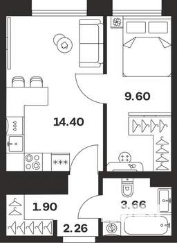 1-к квартира, вторичка, 32м2, 10/10 этаж