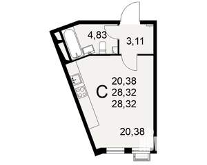 1-к квартира, вторичка, 28м2, 5/16 этаж