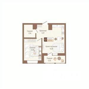 1-к квартира, строящийся дом, 37м2, 3/14 этаж