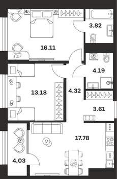 2-к квартира, вторичка, 67м2, 2/10 этаж