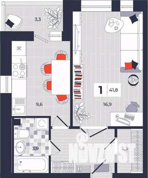 1-к квартира, строящийся дом, 42м2, 2/14 этаж