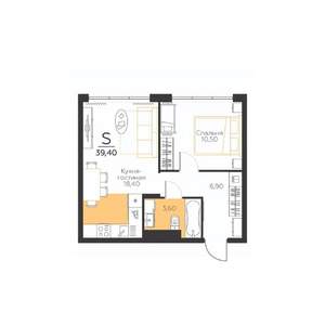 1-к квартира, вторичка, 40м2, 1/5 этаж