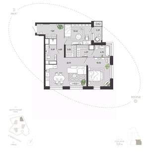 2-к квартира, вторичка, 89м2, 8/21 этаж