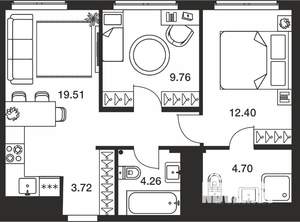 2-к квартира, вторичка, 54м2, 22/25 этаж