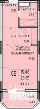 Студия квартира, строящийся дом, 33м2, 3/14 этаж