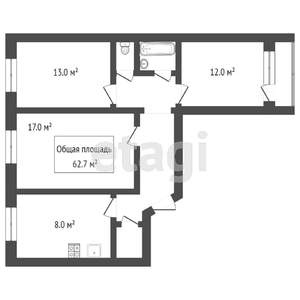 3-к квартира, вторичка, 66м2, 8/9 этаж