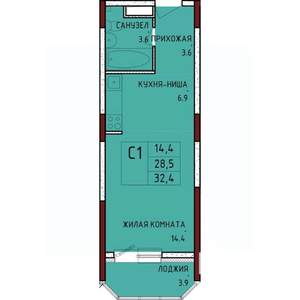 Студия квартира, строящийся дом, 32м2, 13/17 этаж