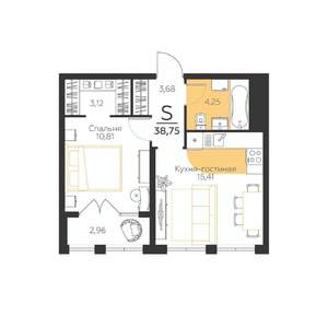 1-к квартира, строящийся дом, 39м2, 5/5 этаж