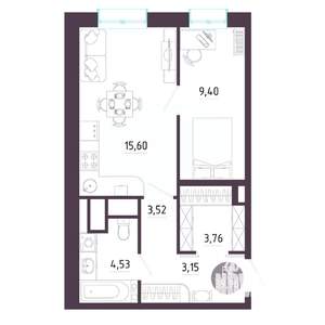 1-к квартира, строящийся дом, 40м2, 2/10 этаж