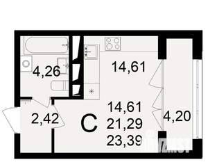 1-к квартира, строящийся дом, 21м2, 2/18 этаж