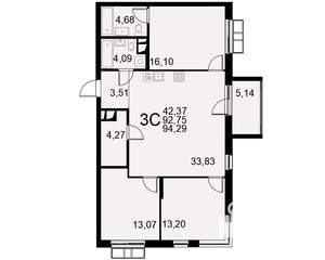 3-к квартира, вторичка, 93м2, 4/11 этаж