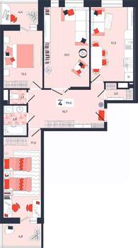 4-к квартира, строящийся дом, 100м2, 10/14 этаж