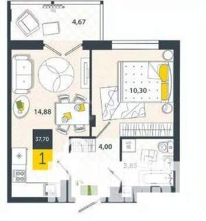 1-к квартира, вторичка, 35м2, 3/8 этаж