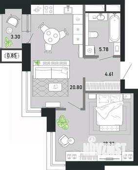1-к квартира, строящийся дом, 54м2, 4/21 этаж