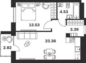 1-к квартира, вторичка, 48м2, 6/7 этаж