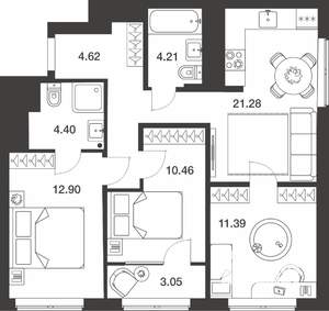 3-к квартира, вторичка, 72м2, 20/25 этаж