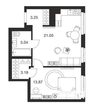 1-к квартира, вторичка, 46м2, 1/25 этаж