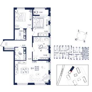 3-к квартира, вторичка, 86м2, 6/15 этаж