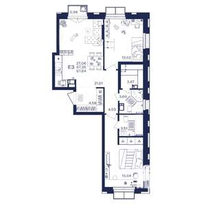 2-к квартира, строящийся дом, 68м2, 3/15 этаж