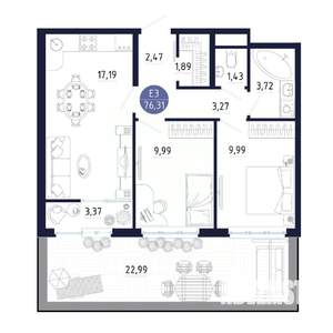 3-к квартира, строящийся дом, 76м2, 1/25 этаж