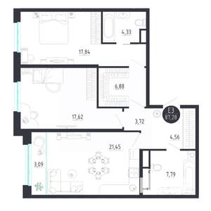 2-к квартира, строящийся дом, 87м2, 5/8 этаж