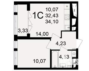 1-к квартира, вторичка, 34м2, 2/18 этаж