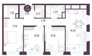 3-к квартира, вторичка, 72м2, 3/10 этаж