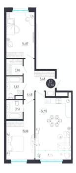 2-к квартира, строящийся дом, 78м2, 2/8 этаж
