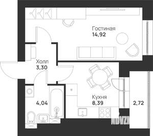 1-к квартира, строящийся дом, 33м2, 3/5 этаж