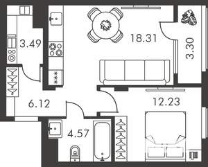 1-к квартира, вторичка, 48м2, 1/9 этаж
