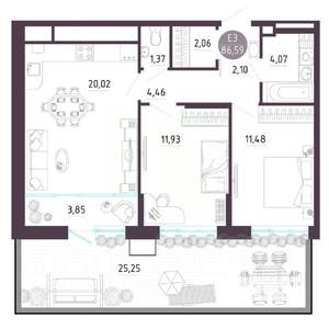 2-к квартира, строящийся дом, 87м2, 1/10 этаж